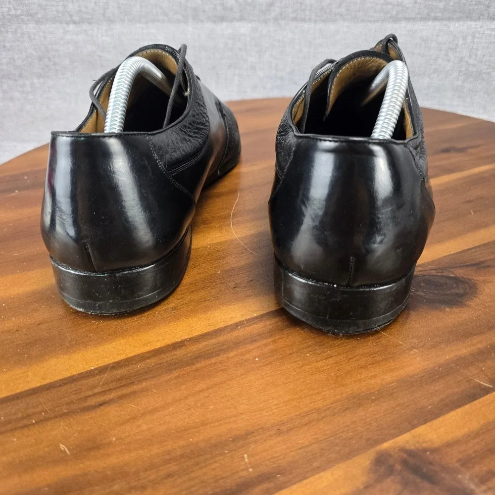 Darian Mens Black Leather Cap Toe Oxford Dress Shoes Mixed Texture Size 10.5